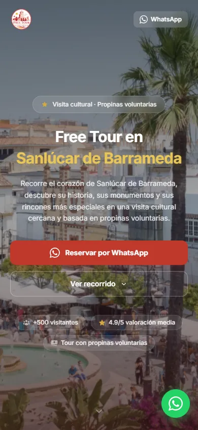 Versión móvil real de la web de Free Tour Sanlúcar